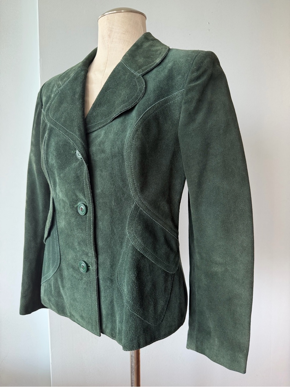 Vintage Forest Green Suede Women's Jacket - Classic Tailored Coat
